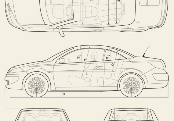 Renault Megane (Купе, Седан, Хетч, Длинный Хетч) (2005) (Рено Меган (Купе, Седан, Хетч, Длинный Хетч) (2005)) - чертежи (рисунки) автомобиля